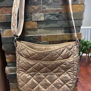 Gold Quilted Tan Crossbody Bag